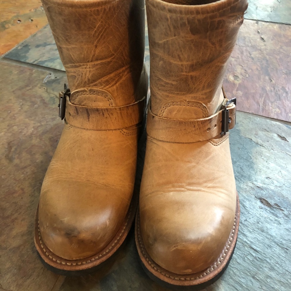Frye Distressed Tan Veronica Booties
